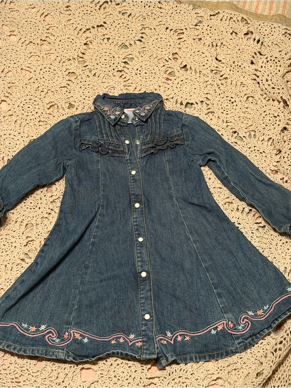 Gymboree Dark Blue Denim Dress with floral Embroidered Trim 4
